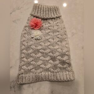 Top Paw Gray Cable Knit Dog Sweater with Floral Accents